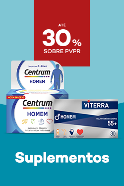 Suplementos Homem com destaque promocional de at&eacute; 30% sobre pre&ccedil;o de Venda ao P&uacute;blico Recomendado